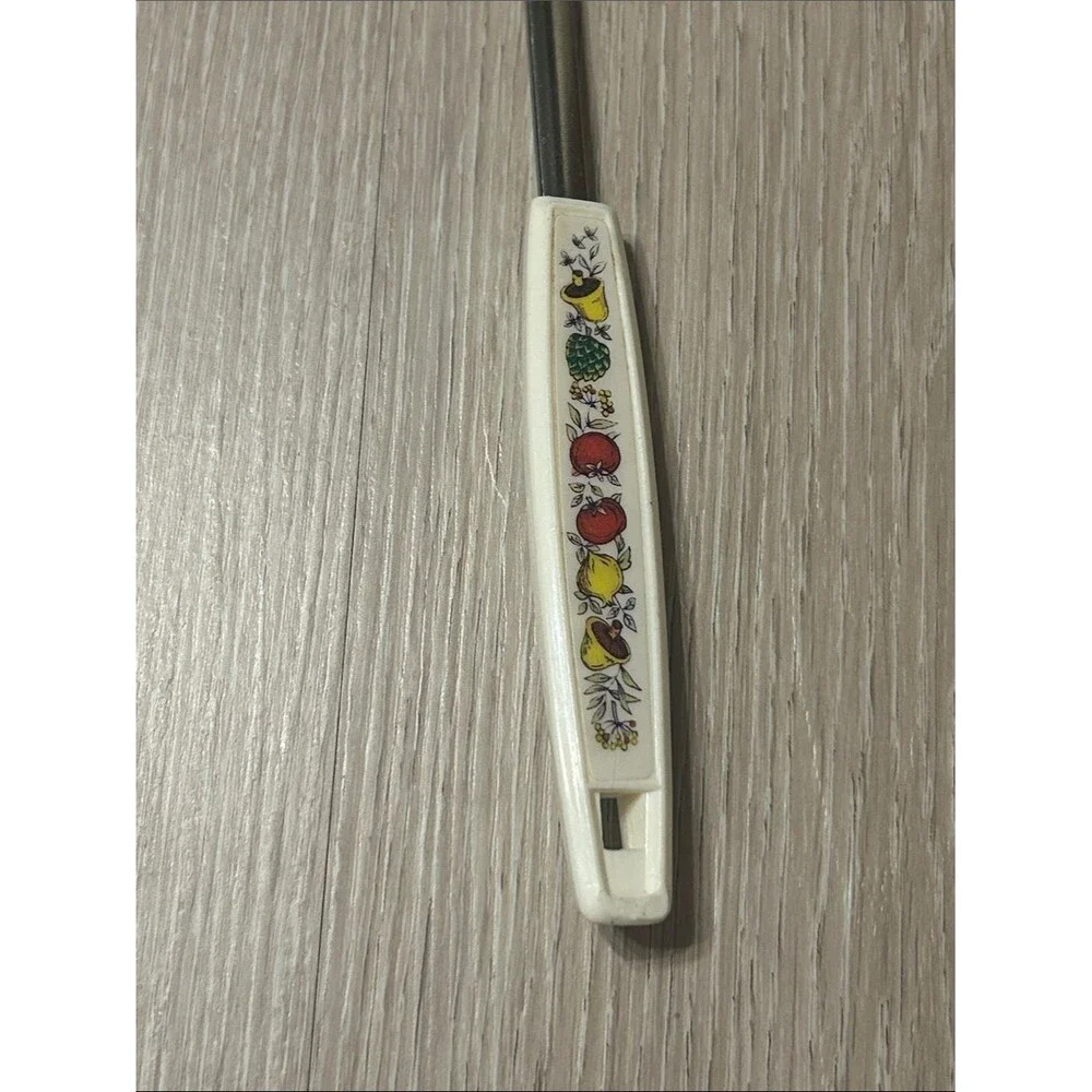 Vintage Vegetable Floral White Plastic Handle Metal Slotted Turner Spatula